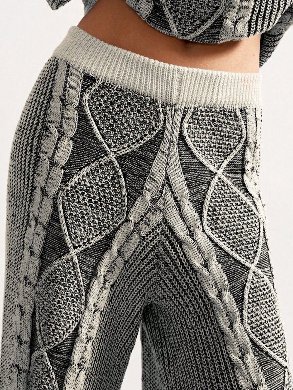 Casual Women's Twist Knit Loose Wide-Leg Sweater Pants - Picture 3 of 8